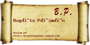 Bogáts Pázmán névjegykártya
